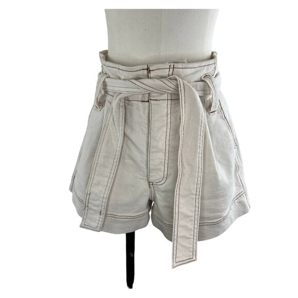 Happy x Nature Off White Tie Waist Cotton Blend Women's Stretch Shorts Size M - Picture 1 of 6